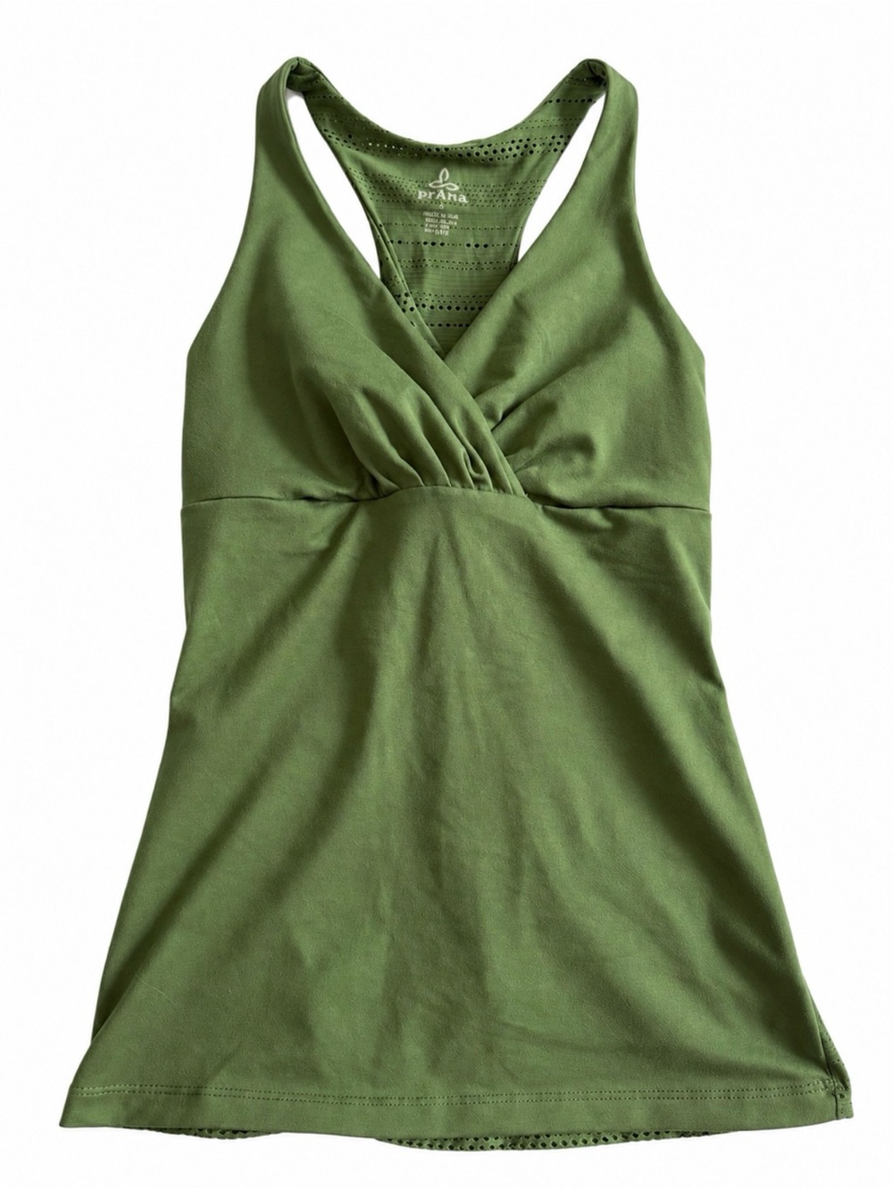 Prana Kira Yoga Crossover V-Neck Racerback Tank Sz S Olive Green